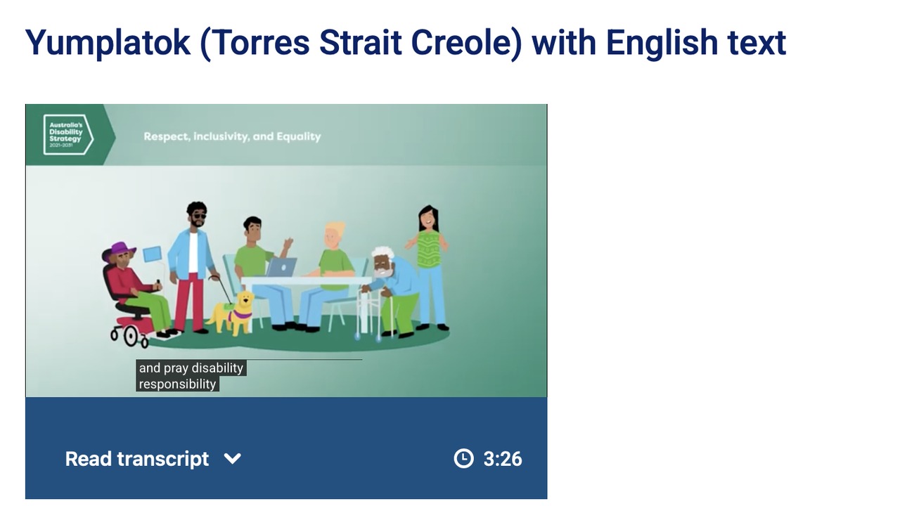 Published Australia's Disability Strategy animation on the Disability Gateway First Nations languages page